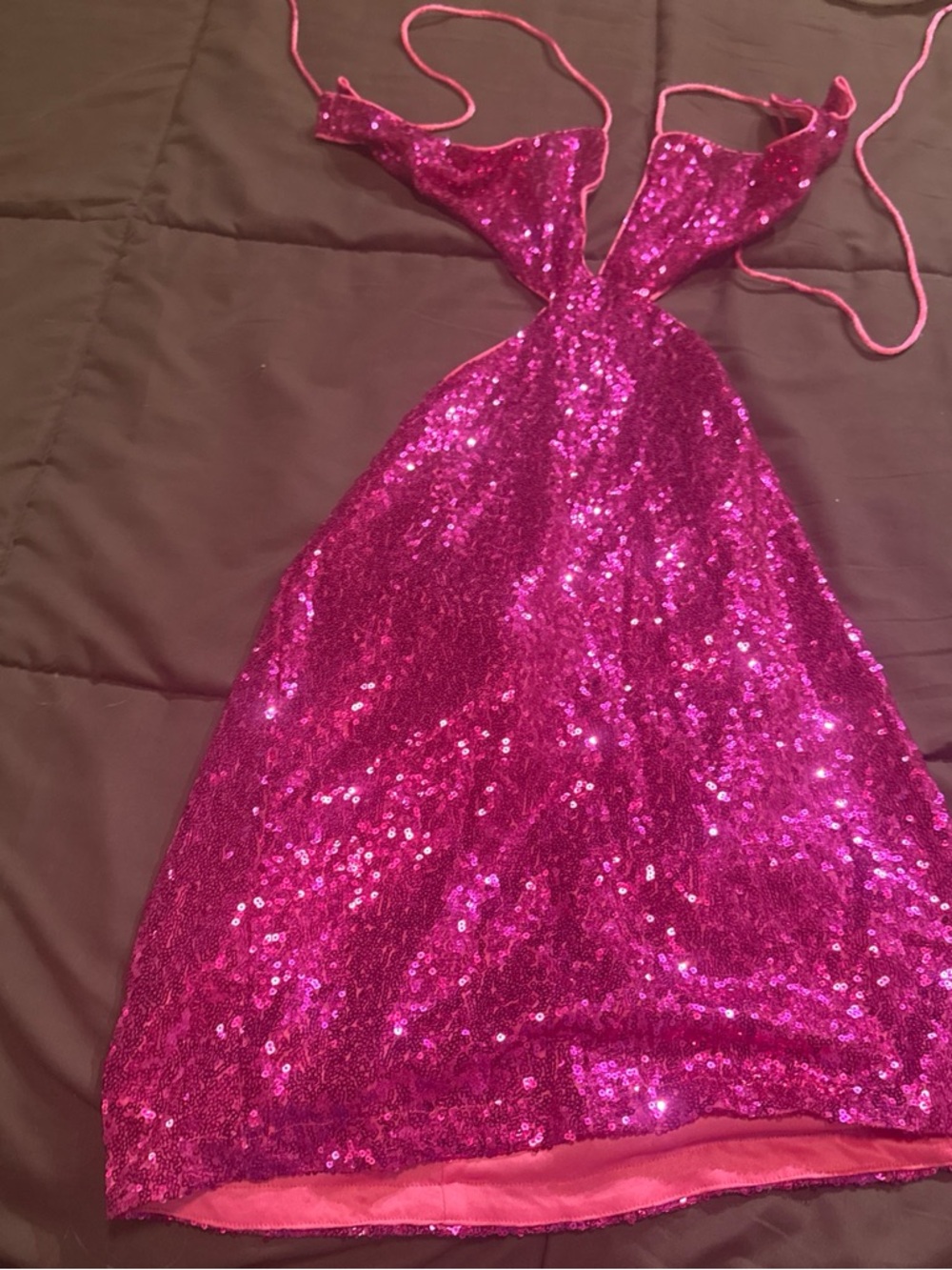 Astr Fuchsia Sequin Halter Mini Dress